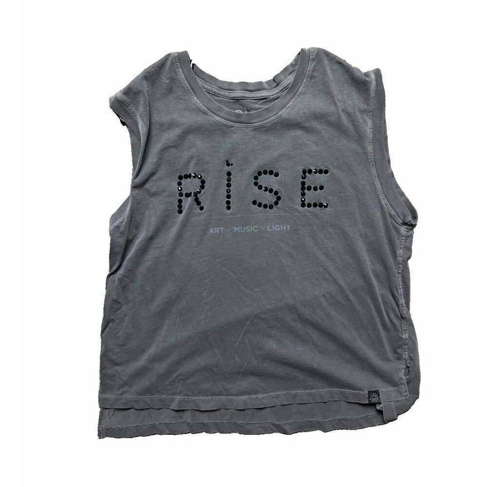 RISE Women’s Gray Graphic Print Sequin Accent Tank Top, Size M